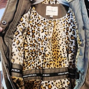Urban Republic Olive Kids Puffer Jacket with Leopard-Print Lining